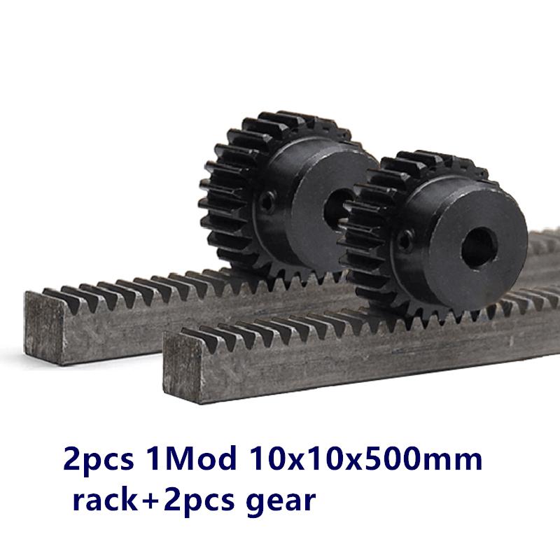 2units 1mod Gear Rack 10*10*500mm + 2units 1mod 17teeth Pinion 45 Steel Gear Metal Gear Rack And Pinion 6.35mm