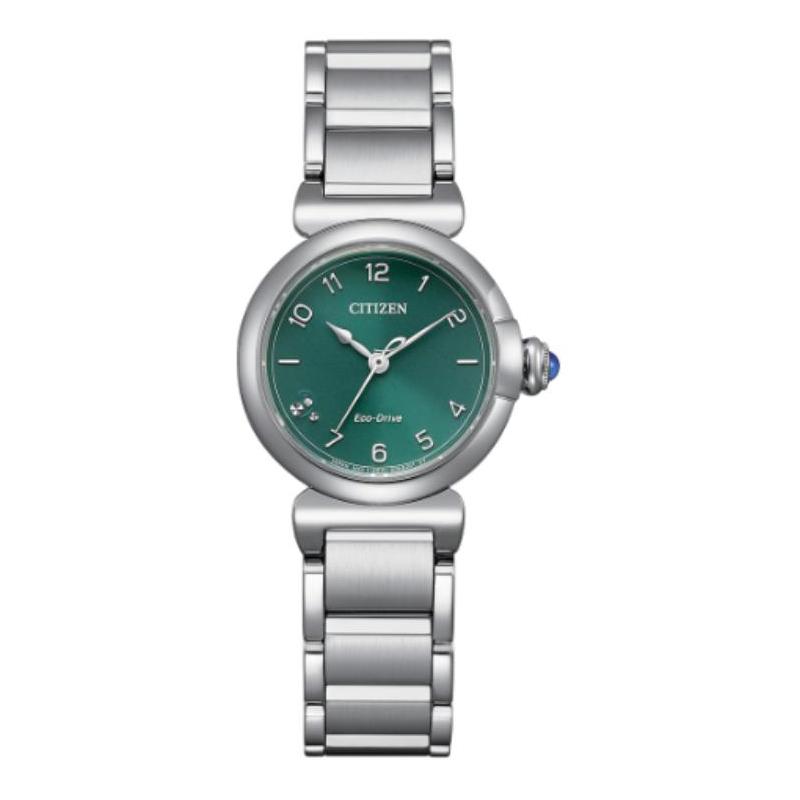 

CITIZEN L series 50 meters waterproof, light Quartz, Steel Strap, , same style for men and women, green dial EM1130-83X синій