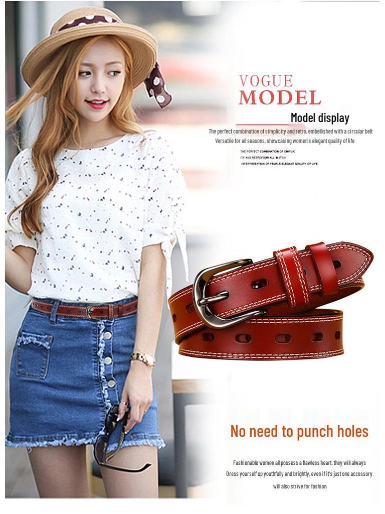 Korean Style Women's Genuine Leather Pin Buckle Belt - Versatile Casual Belt for Jeans and Skirts