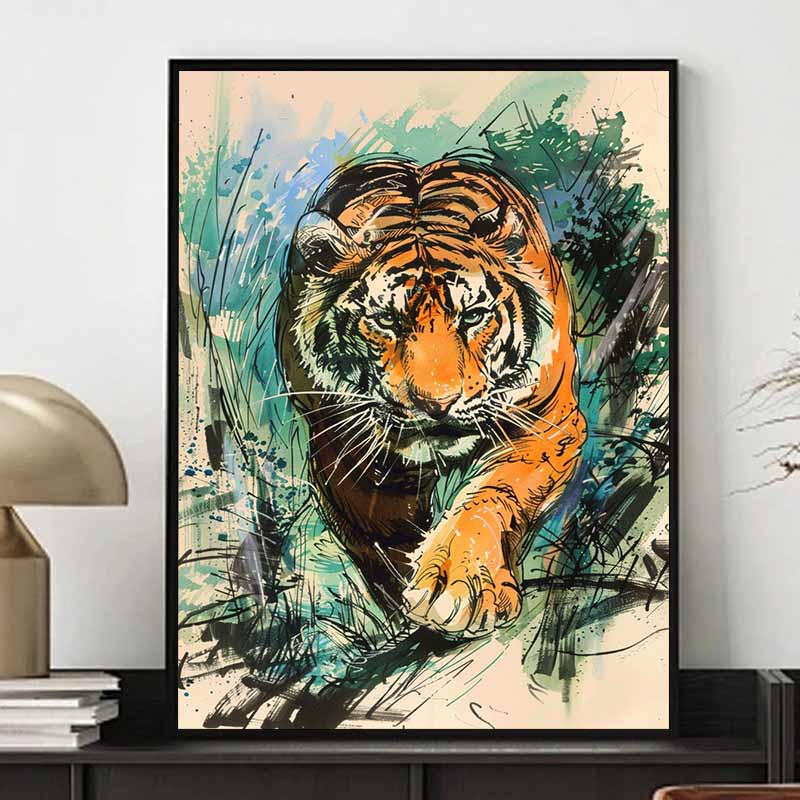 New Arrival 5D DIY Full Circle Diamond Painting "Tiger" Embroidery Cross Stitch Home Decor Gift