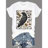 Retro-Blumen- und Krähenmuster-Druck + Kurze Ärmel + Rundhals-T-Shirt + Damenbekleidung für Frühling und Sommer