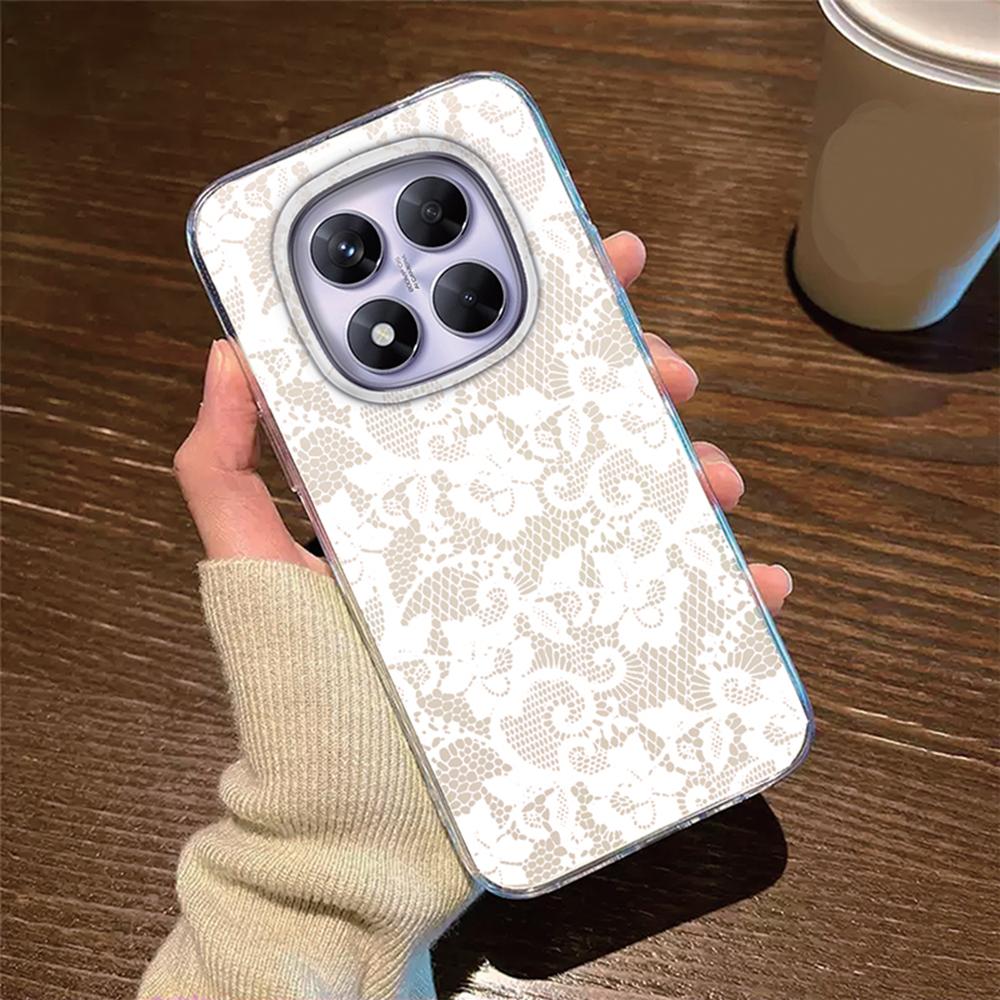 Romantic Lace Pattern Phone Case For Xiaomi Redmi Note 14 Pro 14C 6.88" Transparent Clear Shockproof Flower oil Painting Cover