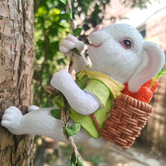 Climbing Rabbit Figurine Resin Cute Rabbit Statue Hanging Decoration Garden Tree Climber for Balcony Flower Pots Planters Indoor Outdoor Use