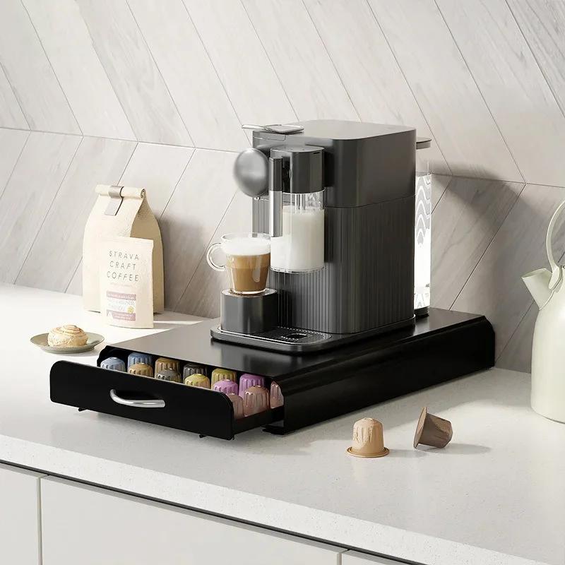 Kaffeekapsel-Displayständer Aufbewahrungsschublade Bar für Nespresso Schreibtisch Teebeutel-Aufbewahrungsbox Kaffeemaschinen-Basis-Schubladen-Aufbewahrungsständer