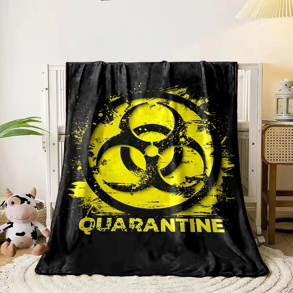Biohazard Symbol with "Quarantine" Text Flannel blanket for bedroom, living room, sofa, and nap sofas