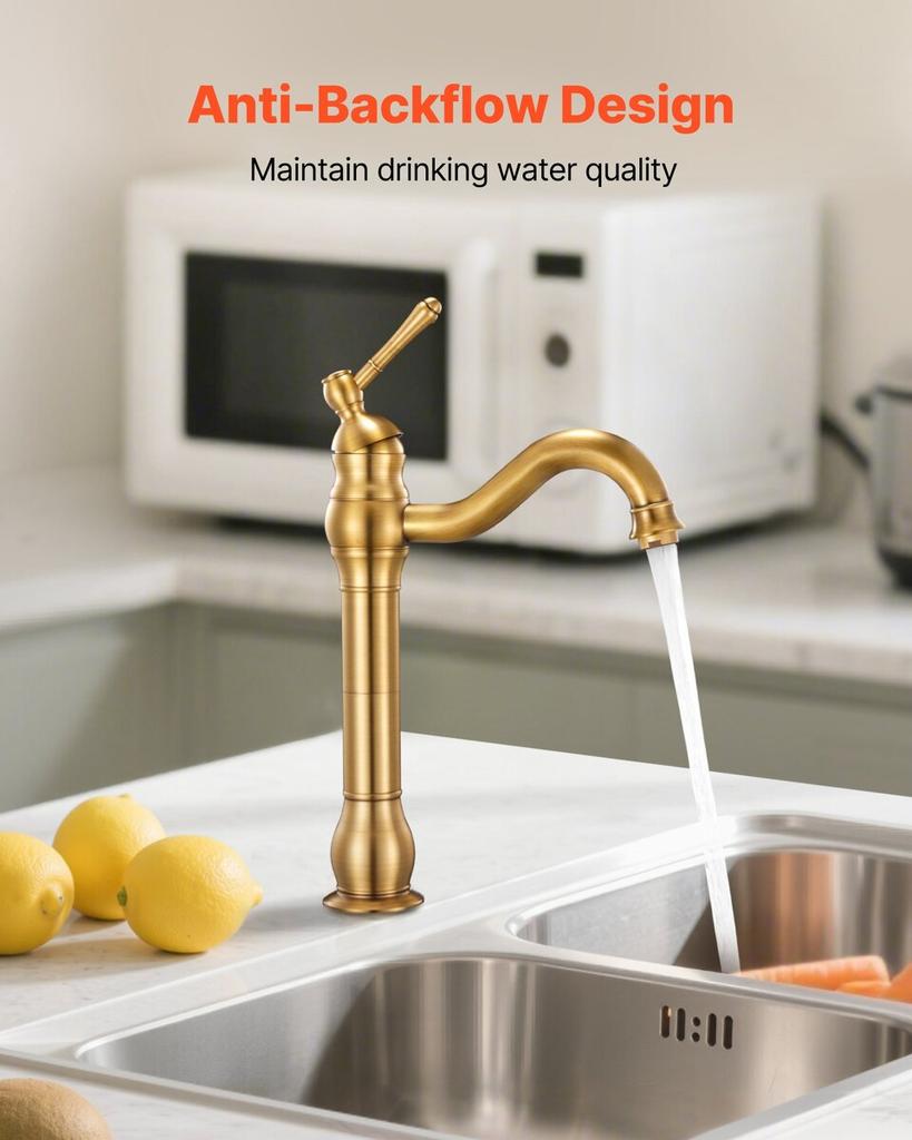 Single Handle Sink Faucet, Solid Brass Single Handle Kitchen Faucet, 1 or 3 Hole Kitchen Faucets with Push-Button Drain, Suitable for Bathroom, RV,