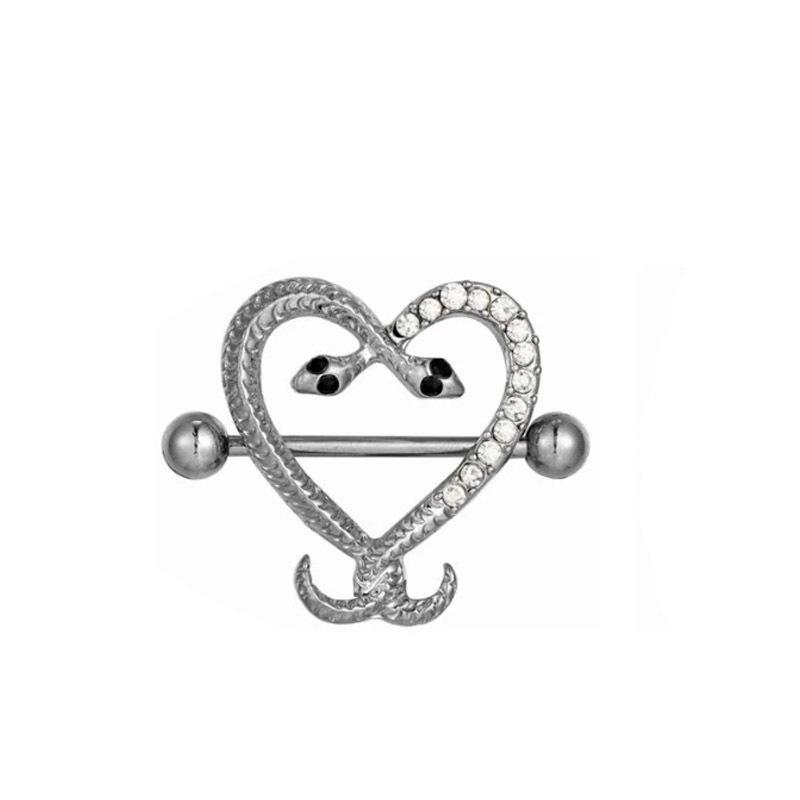 Stainless Steel Milk Ring Shuang Snake Peach Heart Milk Nail Stainless Steel Women 'S Puncture Jewelry