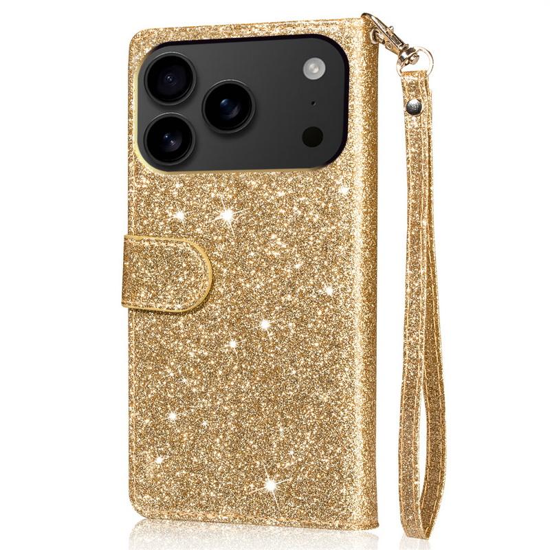 Glitter Zipper Leather Flip Wallet Case For iPhone 17 Pro Max Luxury Card Slots Phone Holder Cover For iPhone 16 15 14 Pro Max 13 12 11