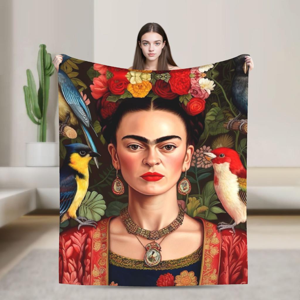 Coperte F-Frida K-Kahlo in Pile Corallo Peluche Estive per Aria Condizionata Traspiranti Coperte Plaid Super Morbide per Divano Copriletti