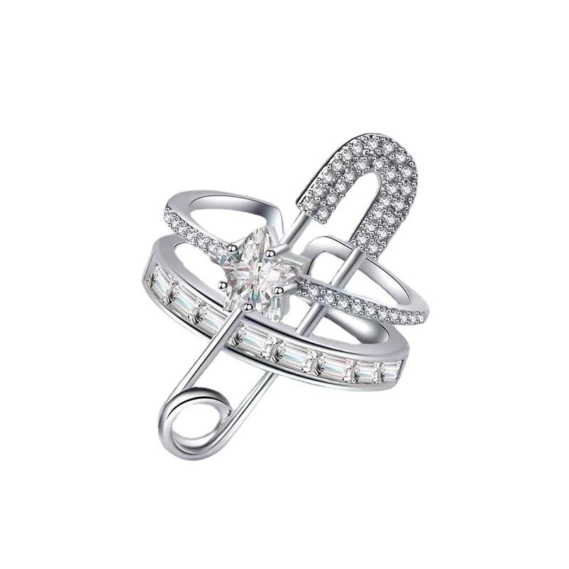 

Изысканное блестящее хрустальное кольцо-звезда, открытое кольцо, модное сверкающее кольцо на указательный палец, двухслойное кольцо для женщин, девушек, праздничные украшения, подарки алмаз