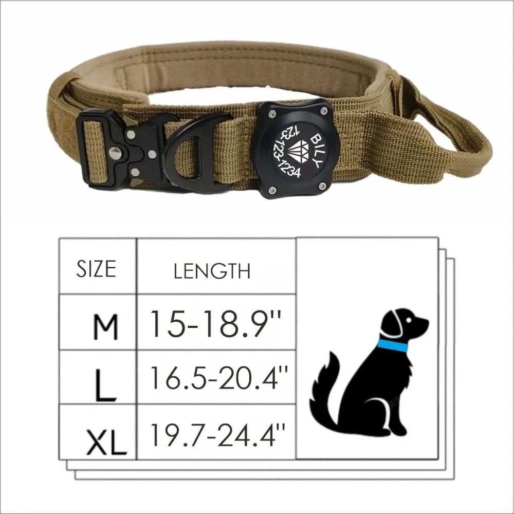 Adjustable Dog Collar with Handle for AirTag Large Medium Dogs Heavy Duty Metal Buckle Military Style Pet Collar
