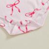 Newborn Baby Girl Clothes Summer Outfit Bow Pattern Ruffled Short Sleeve Romper and Overall Shorts 2 Pcs Set