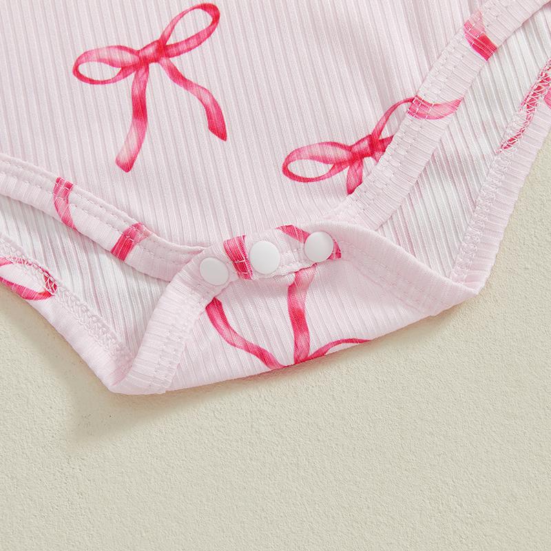 Newborn Baby Girl Clothes Summer Outfit Bow Pattern Ruffled Short Sleeve Romper and Overall Shorts 2 Pcs Set