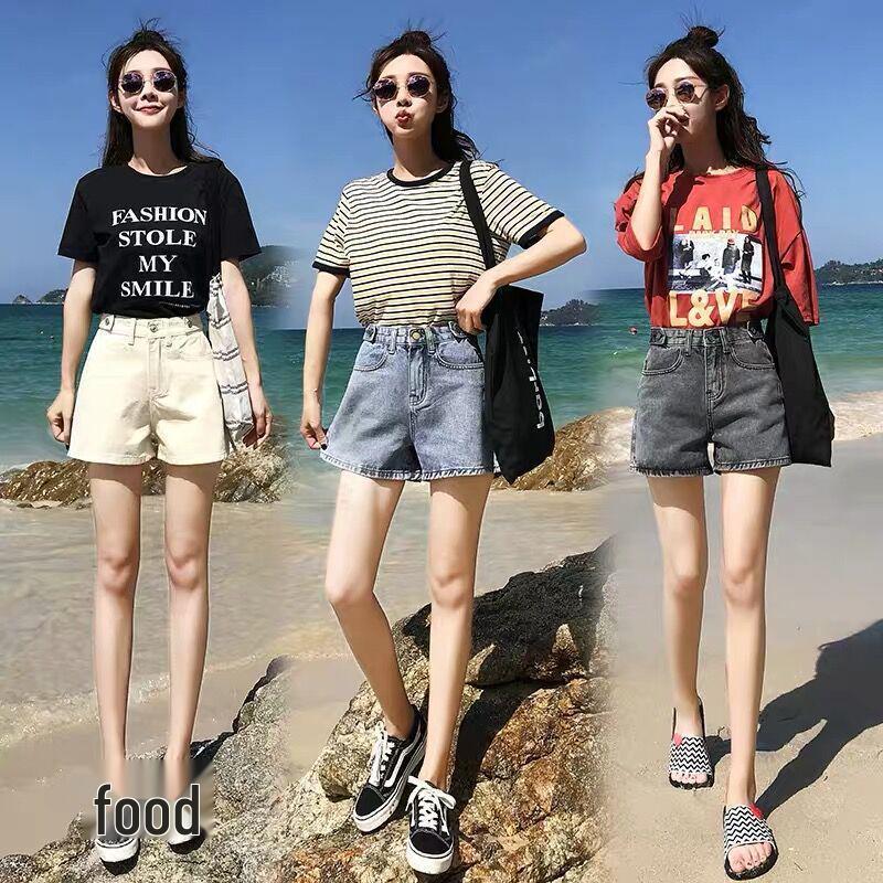 Women's Apricot High-Waisted Wide-Leg Denim Shorts - Korean Style A-Line for Summer 2026