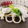 Woven Rope Napkin Rings Artificial Flower Ring Rustic Floral Holder with Faux Flax Holders Berries Elegant Farmhouse for Dining Table Decor
