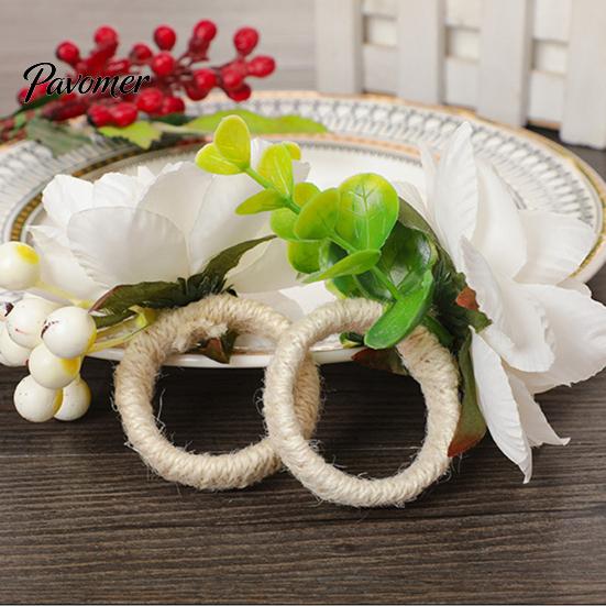 Woven Rope Napkin Rings Artificial Flower Ring Rustic Floral Holder with Faux Flax Holders Berries Elegant Farmhouse for Dining Table Decor
