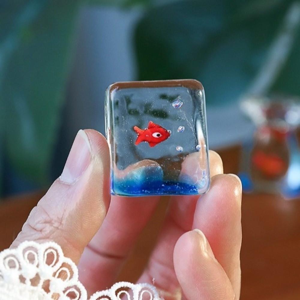 Transparent Mini Pocket Fish Ornaments Simulation Cartoon Glass Pocket Fish Figurine Handcrafted Decorative Pocket Fish Statue