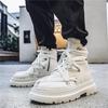 New Fashion Motorcycle Boots Men Strap Designer Men's White Boots Streetwear Platform Shoes Men Black Leather Short Barrel Boots