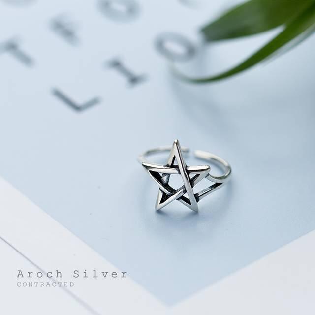 Exaggerated Personality Silver Color David Star Rings For Women Wedding Jewelry Adjustable Antique Finger Ring Anillos