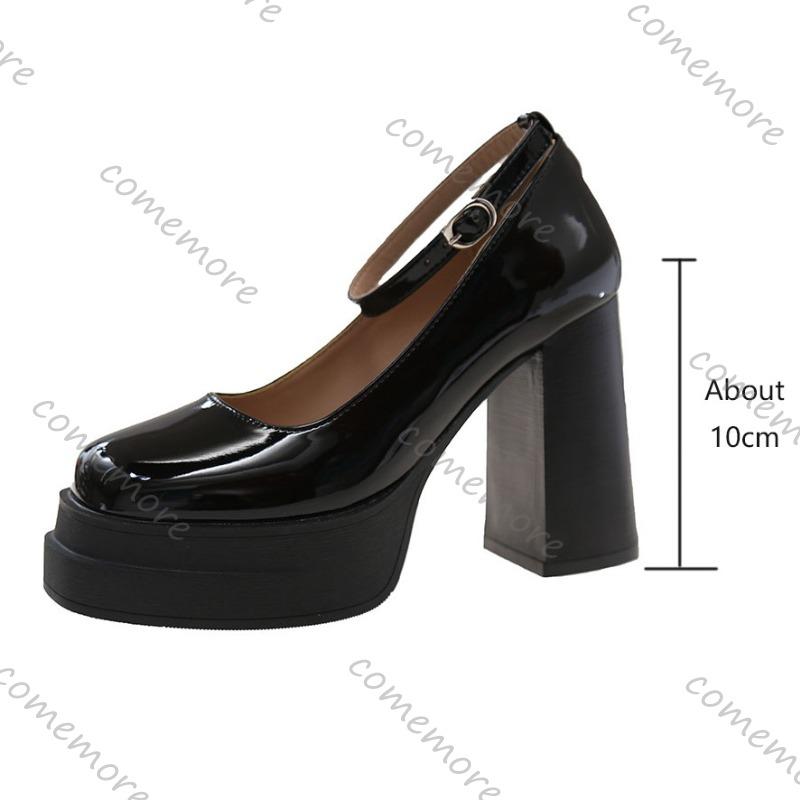 Fashion Comemore Women Pumps Fashion Chunky High Heels Shoes for Women Platform Round Head Shallow Mouth Sweet Mary Jane Single Shoes