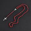 Women's Christian Fashion Faux Pearl Rosary Necklace with Virgin Mary & Jesus Cross Pendant Long Beads Chain Jewelry