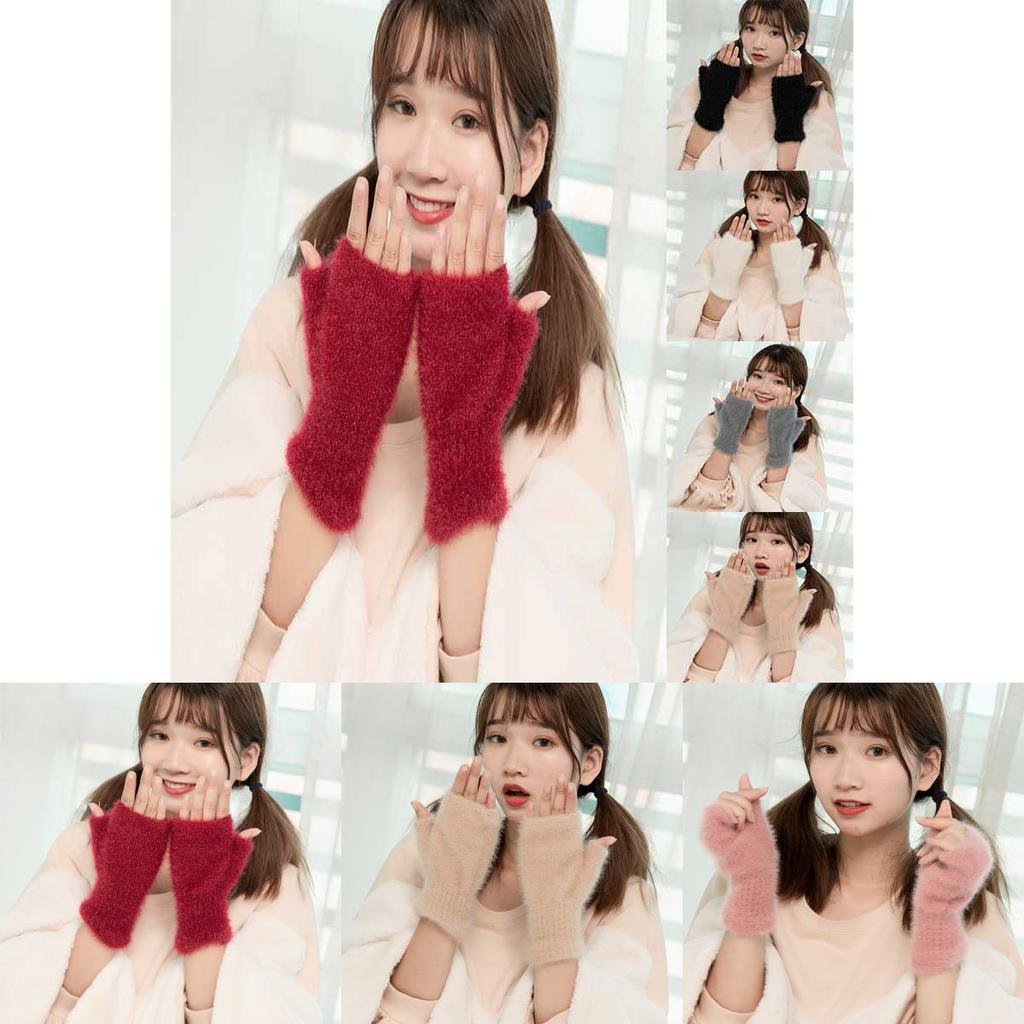 Stylish Womens Knit Faux Cashmere Winter Gloves Thick Warm Half Finger Comfort