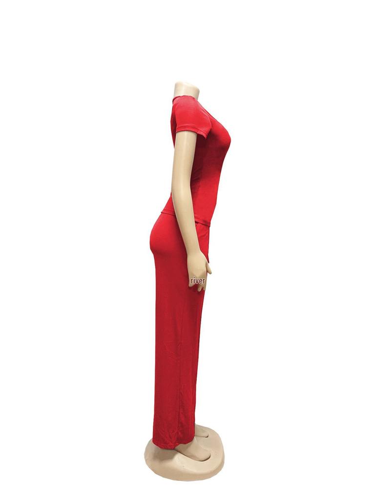 TW730 Summer Fashion Solid Color Square Neck Top & High Waist Wide Leg Pants Set