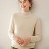Women's Cashmere Rolled Hem Turtleneck Sweater: Pure, Double-Ply, Thick Knit, Short, Loose, Versatile Base Layer