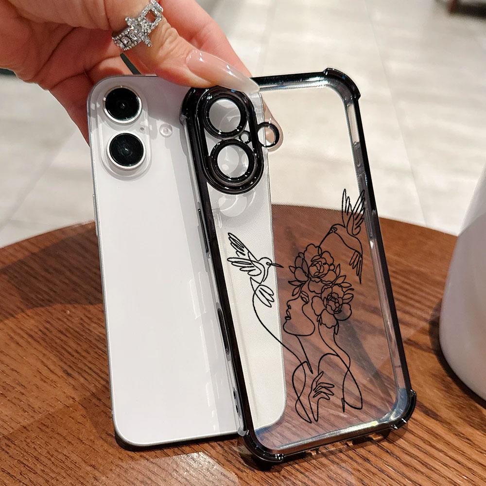 Animal Woman Girl Face Line Funda For iPhone 17 Pro 16 15 14 13 12 11 Pro Max Case 17 Plus 17E 16E 17Air Silicone Phone Cover