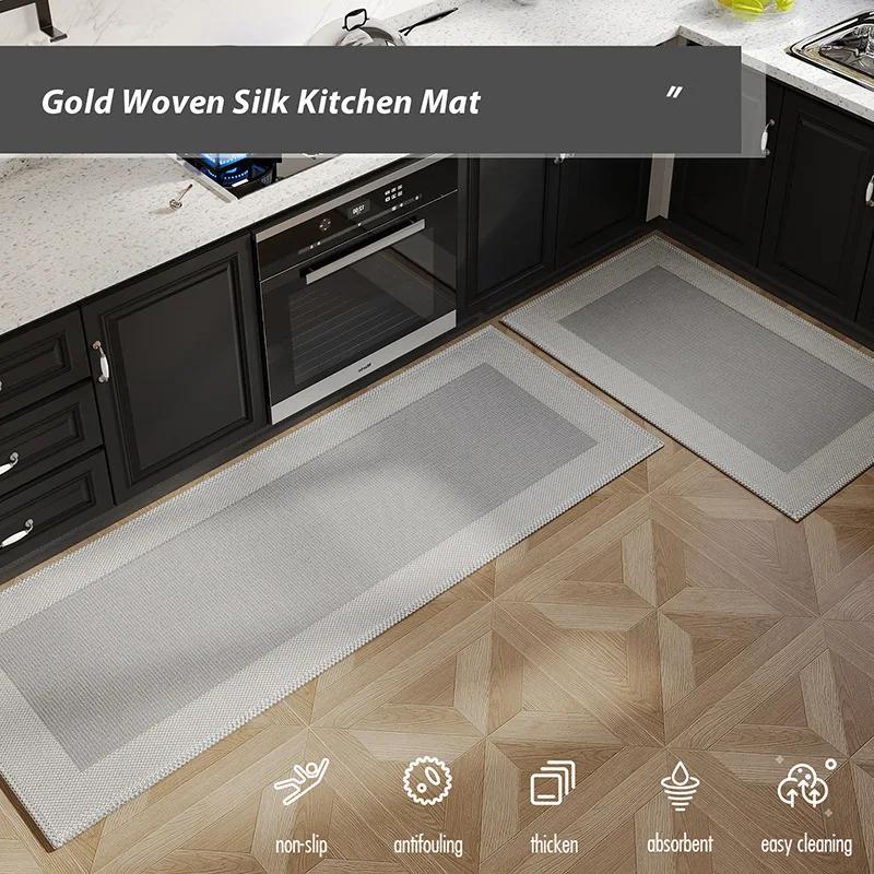 European Style Kitchen Runner Rug - Ultra Absorbent Bamboo/Cotton Blend | Oil & Waterproof | Rinse-free Non-Slip Long Mat