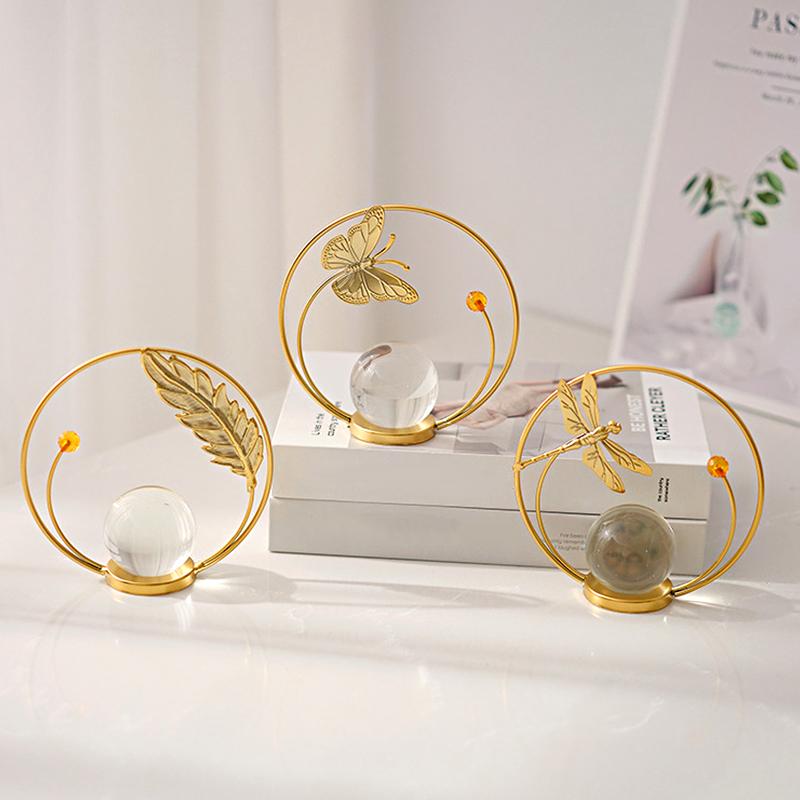 Crystal Ball Iron Art Ornament Butterfly Metal Figurine Bookshelf Desktop Decoration Living Room Fireplace Cabinet Home Decor