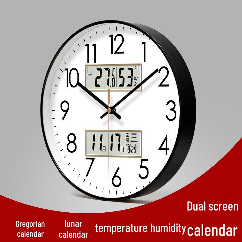 Yipula 6026 Perpetual LCD Wall Clock - Silent Dual Date Classic for Living Room