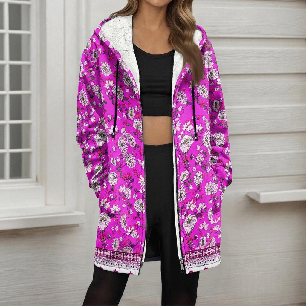 Women's Gradient Print Fashionable Loose Zipper Fleece Hoodie Jacket