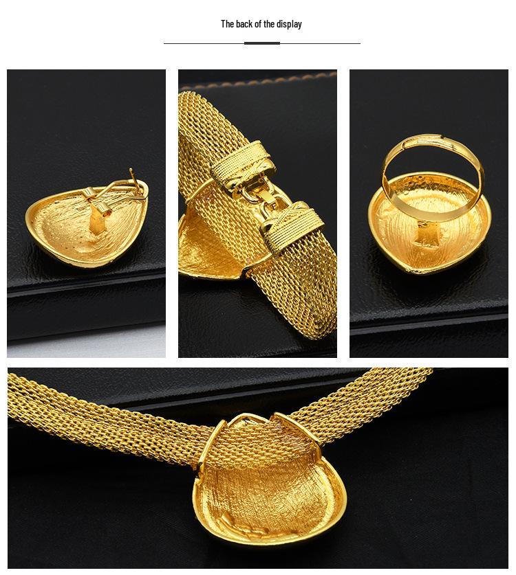 24K Dubai Gold Bridal Jewelry Set: Necklace, Bracelet, Earrings, Ring for African Women
