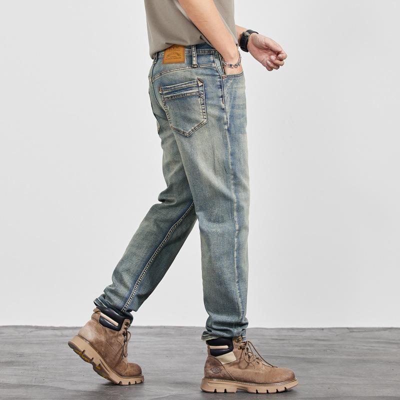 Big Cow Retro Nostalgic Jeans Men's Spring and Summer New Elastic Slim Fit Small Straight Trousers