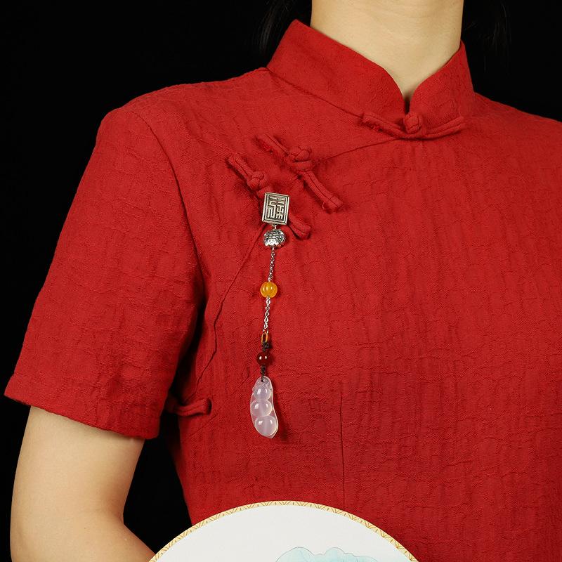 Original Natural Chalcedony Ping An Fudou Cheongsam Press Pendant Women's Retro Medium Fringe Pendant Hanfu Brooch