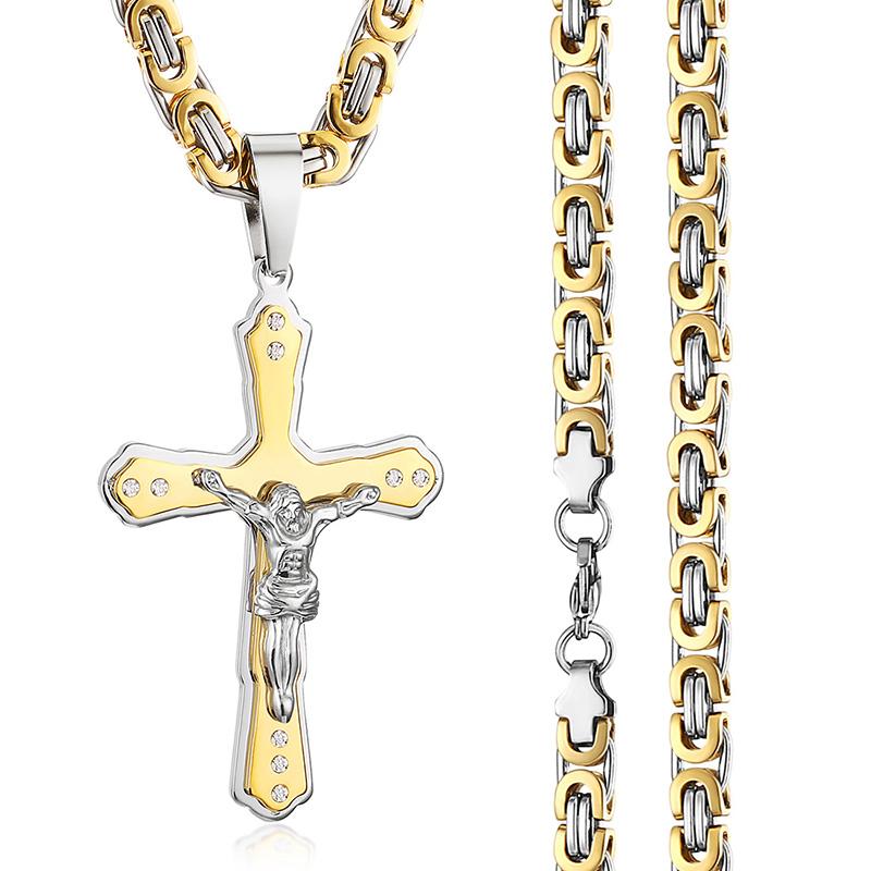 Orthodoxe Kreuzanhänger-Halsketten für Männer Edelstahl katholische Jesus-Halskette Silber Farbe byzantinische Ketten Männerschmuck