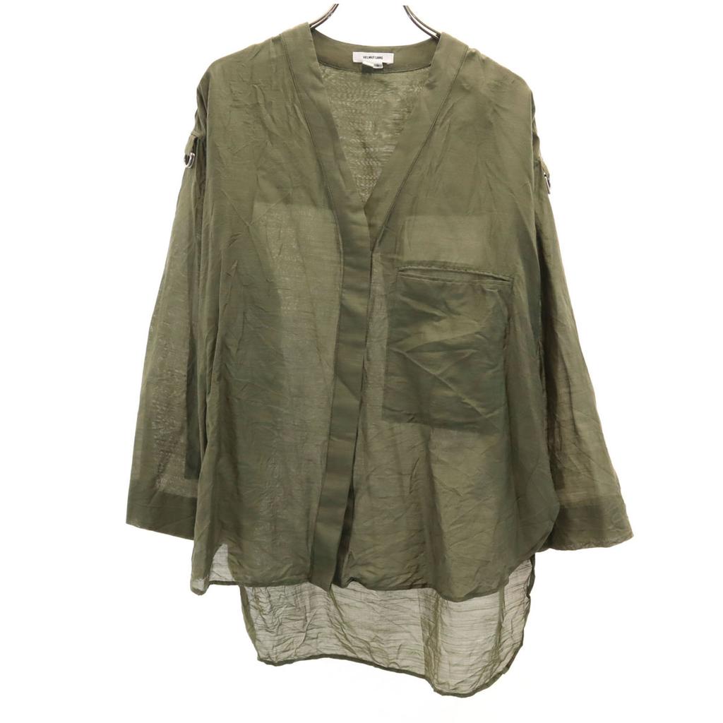 Helmut Lang Silk Blend Long Sleeve V Neck Cut S Khaki Roll Up Women Used