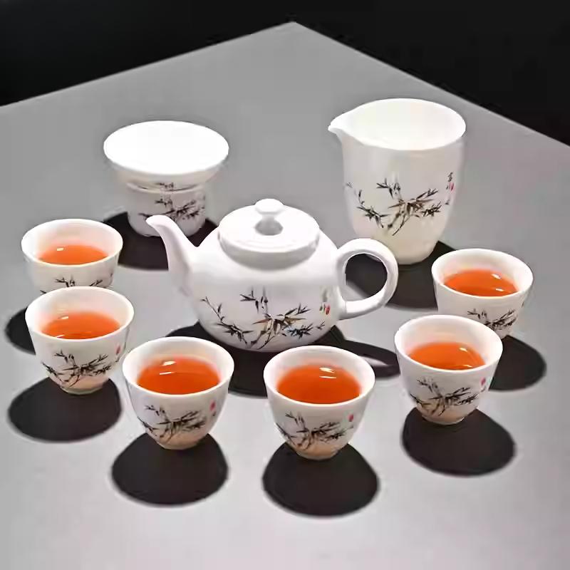 Goat Jade Tea Set Kung Fu Set Chinese Light Luxury Tea Calendars Teacups Office White Porcelain Teapot Covered Bowl Set