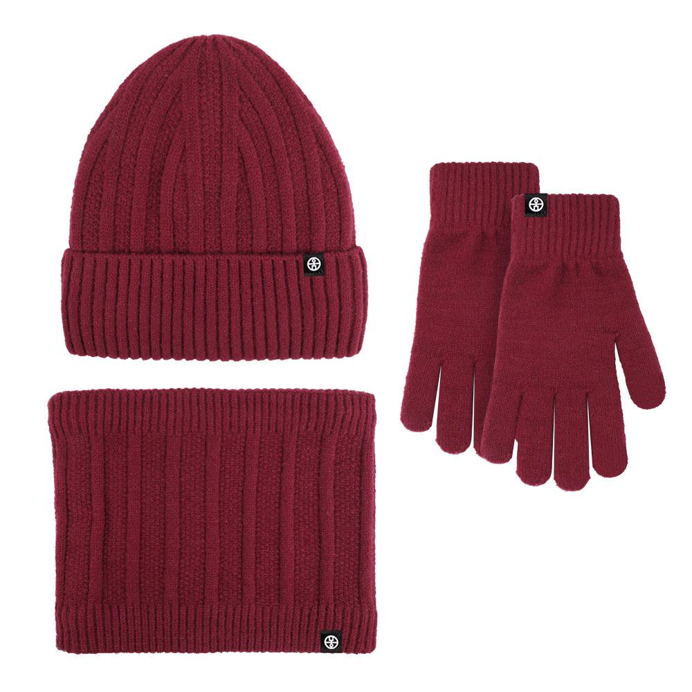 Ankola Red Hat Scarf Glove Cover Set Winter Warm Outdoor Cold Thickened Velvet Ear Protector Knitted Hat