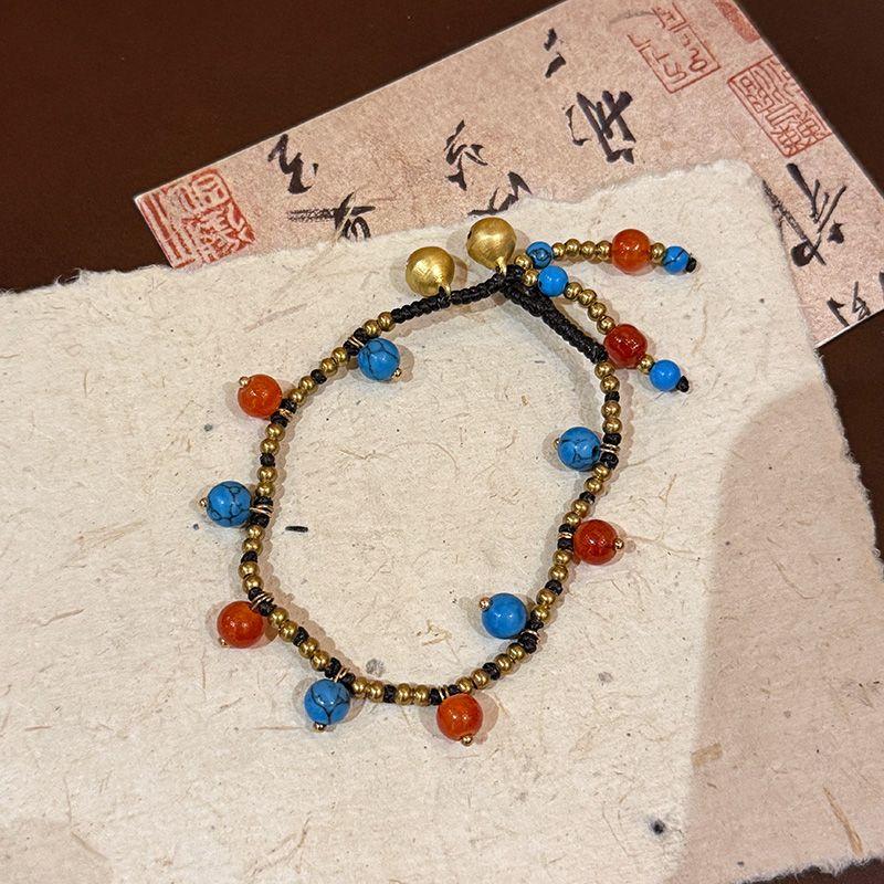 

Браслет в китайском стиле, ретро, с тибетскими бусинами, нишевый стиль, необычный, ручной работы, из бисера, из натурального камня, в национальном стиле, на шнурке, в этническом стиле, ручные аксессуары Ethnic style woven bracelet [B]]