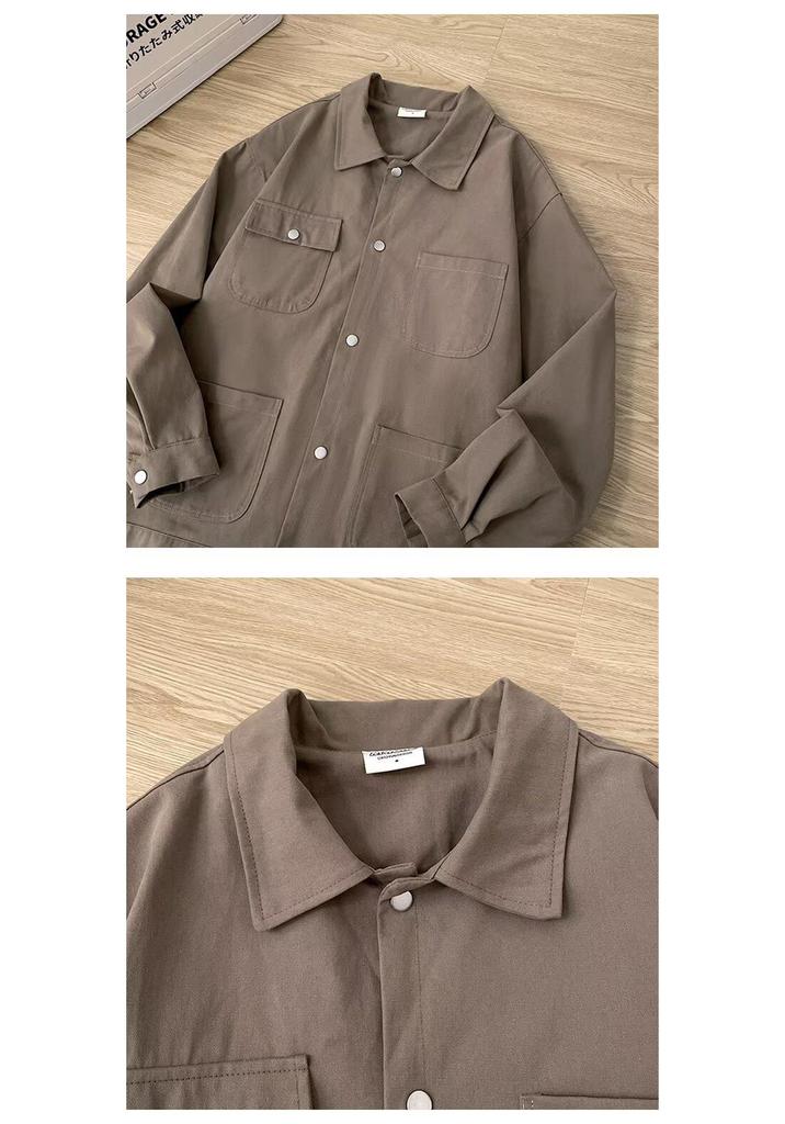2026 Spring/Autumn Men's Retro Solid Color Loose Shirt - Japanese Streetwear Casual Jacket