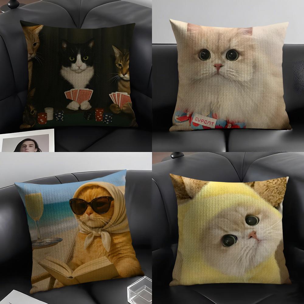 Cute Funny Internet Meme Cat Pillow Case Linen Cushion Covers For Decorative Sofa Home Pillows Case Car Chair Pillows Cases