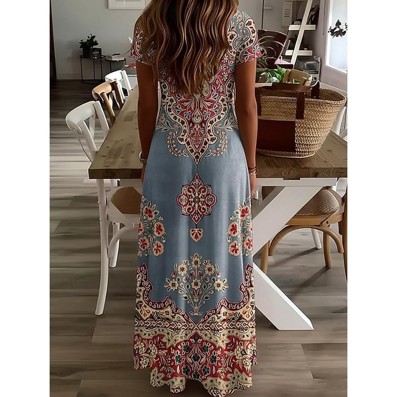 Women's Midi Dress Sundress A Line Dress Vacation Casual Boho Beach Going Out Standard Fit Floral Graphic Short Sleeve V Neck Summer Spring