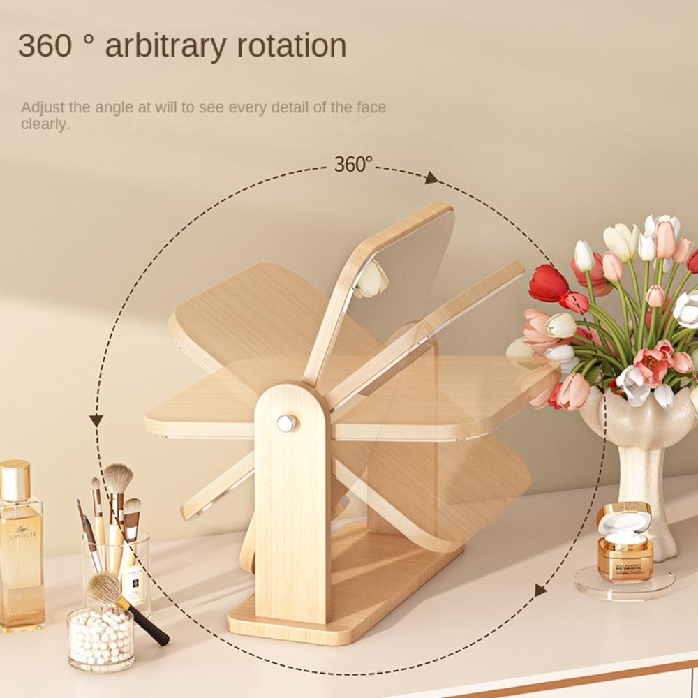 Simple Wooden Vanity Mirror Single Sided Folding Design Makeup Mirror Rotating HD Desktop Mirror Design Perfect for Home