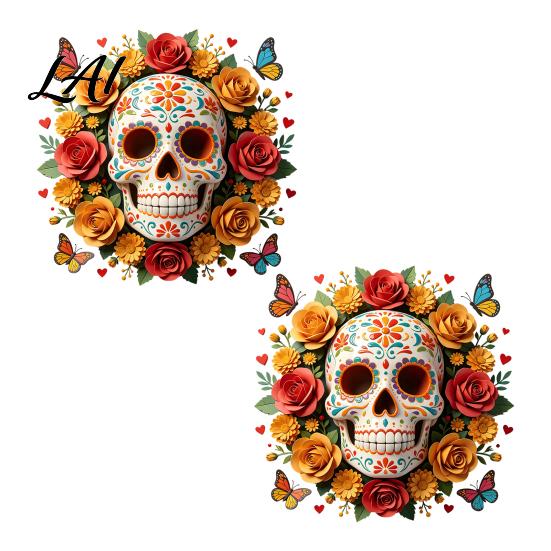Creative Holiday Gifts for Friends Day of The Dead Skull Flower Static Sticker Colorful Mexican Floral Glass Indoor Outdoor Festive Window