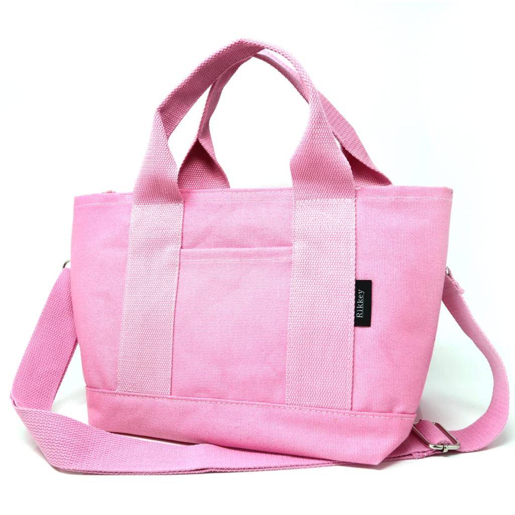 Rikkey Mini-Tragetasche mit Reißverschluss, Leinwand-Trenner, Großes Fassungsvermögen, 2-Wege-Umhängetasche (Rosa)