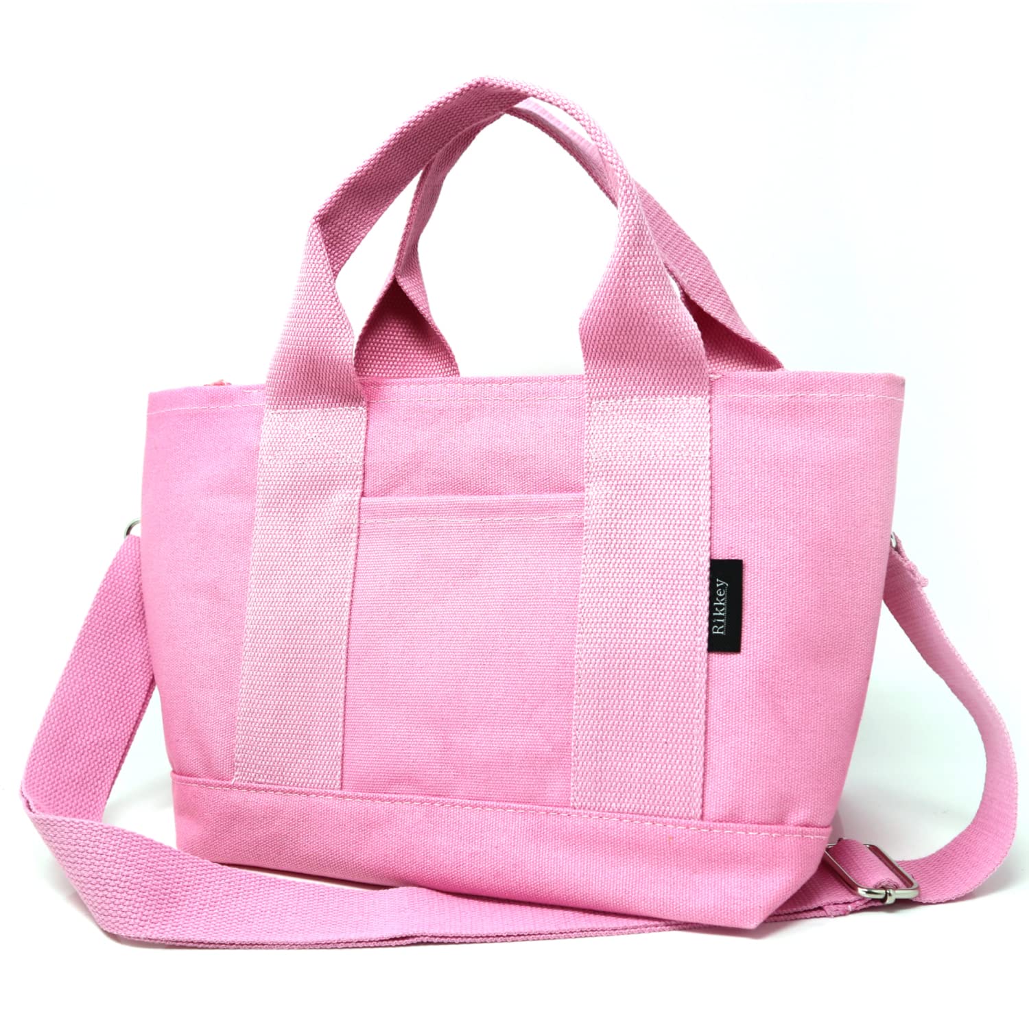 

Rikkey Mini Tote Bag with Zipper, Canvas Divider, Large Capacity, 2-Way Shoulder Bag (Pink)