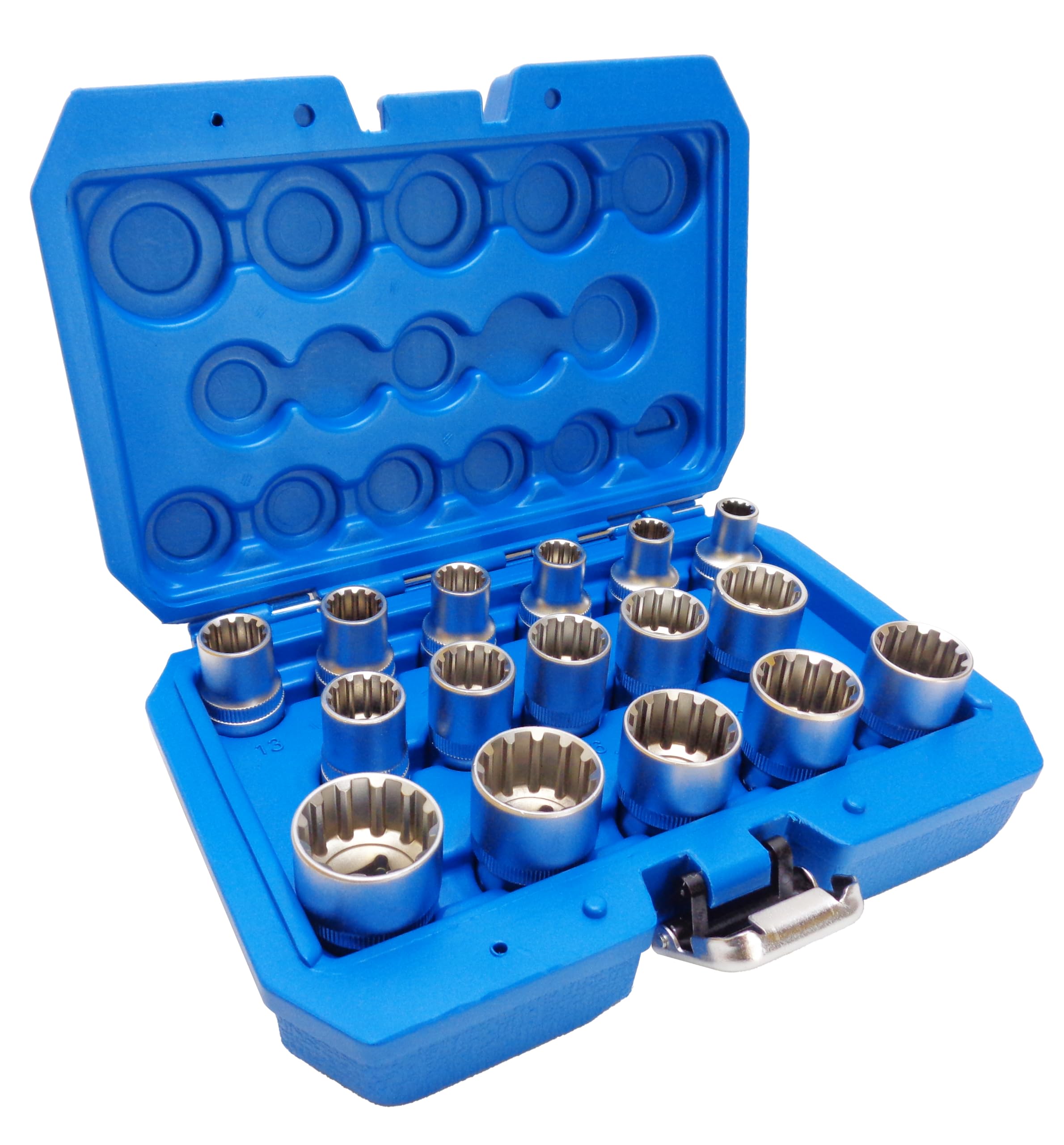 

16-Piece Spline Socket Set, Multi-Socket, Inch and Metric Sizes, 1/2 Drive, 12.7sq, Special Shape, Nut and Bolt Removal