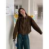 Vintage Brown Suede Moto Jacket Women Short Style Trendy Coat